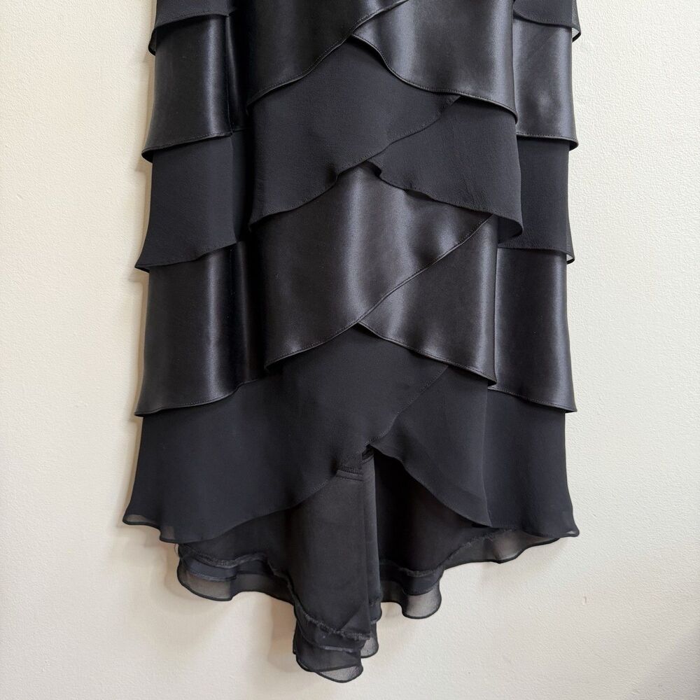 Tadashi Shoji Black Sleeveless Surplice Tiered Layers Silk Formal Gown Size 8 - Picture 5 of 16